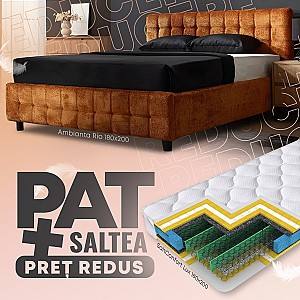 Pat Ambianta Rio 1.8 m Cărămiziu + Saltea Salt Confort Lux 180x200
