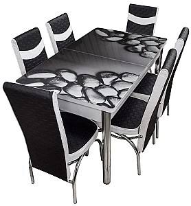 Set de masa si scaune Kelebek (0383) + 6 scaune Merchan Negru / Alb