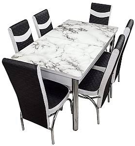 Set de masa si scaune Kelebek (1089) + 6 scaune Merchan Negru / Alb