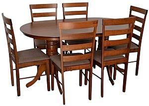 Set de masa si scaune Evelin HV-24V Burnish Oak + 6 scaune GLORIA Burnish Oak / Ekea12 Dark Brown