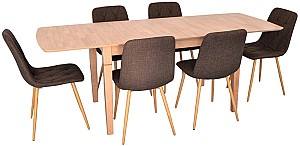 Набор стол и стулья Evelin HV-27V Light Brown + 6 стульев YTC 080 Wo / BJORN45 Dark Brown