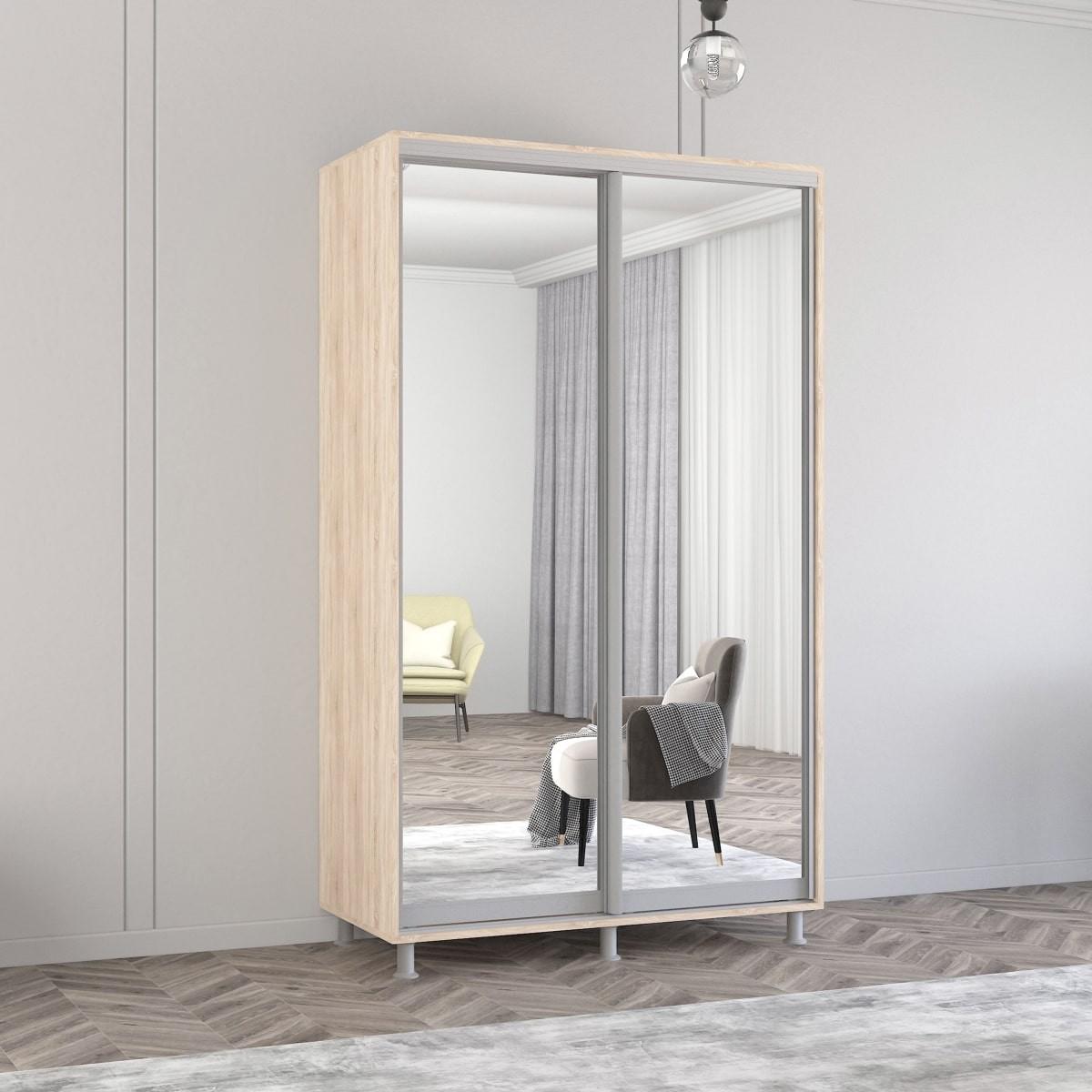 Шкаф-купе Mobildor Lux Aron 140 (2 зеркала) Дуб Сонома