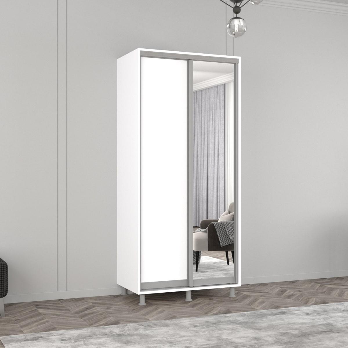Шкаф-купе Mobildor Lux Aron 110 (1 зеркало, 1 ДСП) Белый