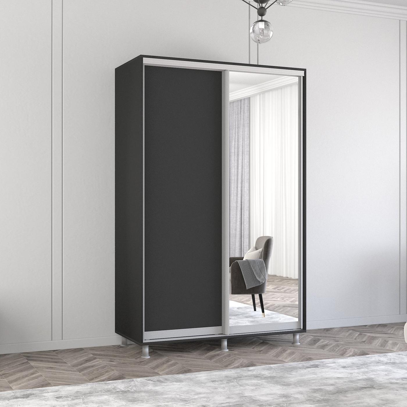 Шкаф-купе Mobildor Lux Aron 130 (1 зеркало, 1 ДСП) Антрацит