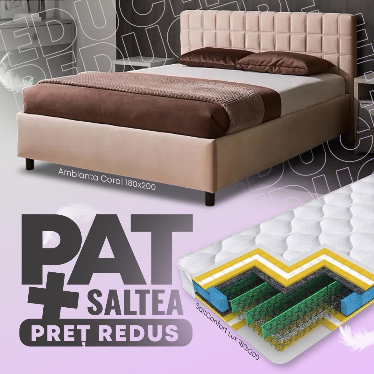 Pat Ambianta Coral 1.8 m Bej + Saltea Salt Confort Lux 180x200