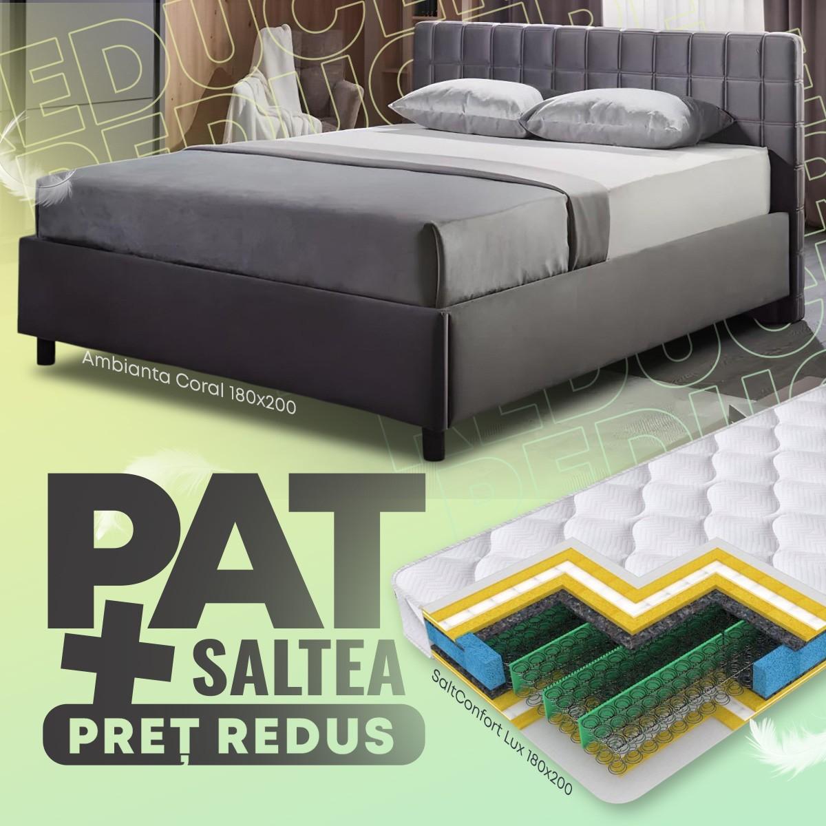 Pat Ambianta Coral 1.8 m Grafit + Saltea Salt Confort Lux 180x200