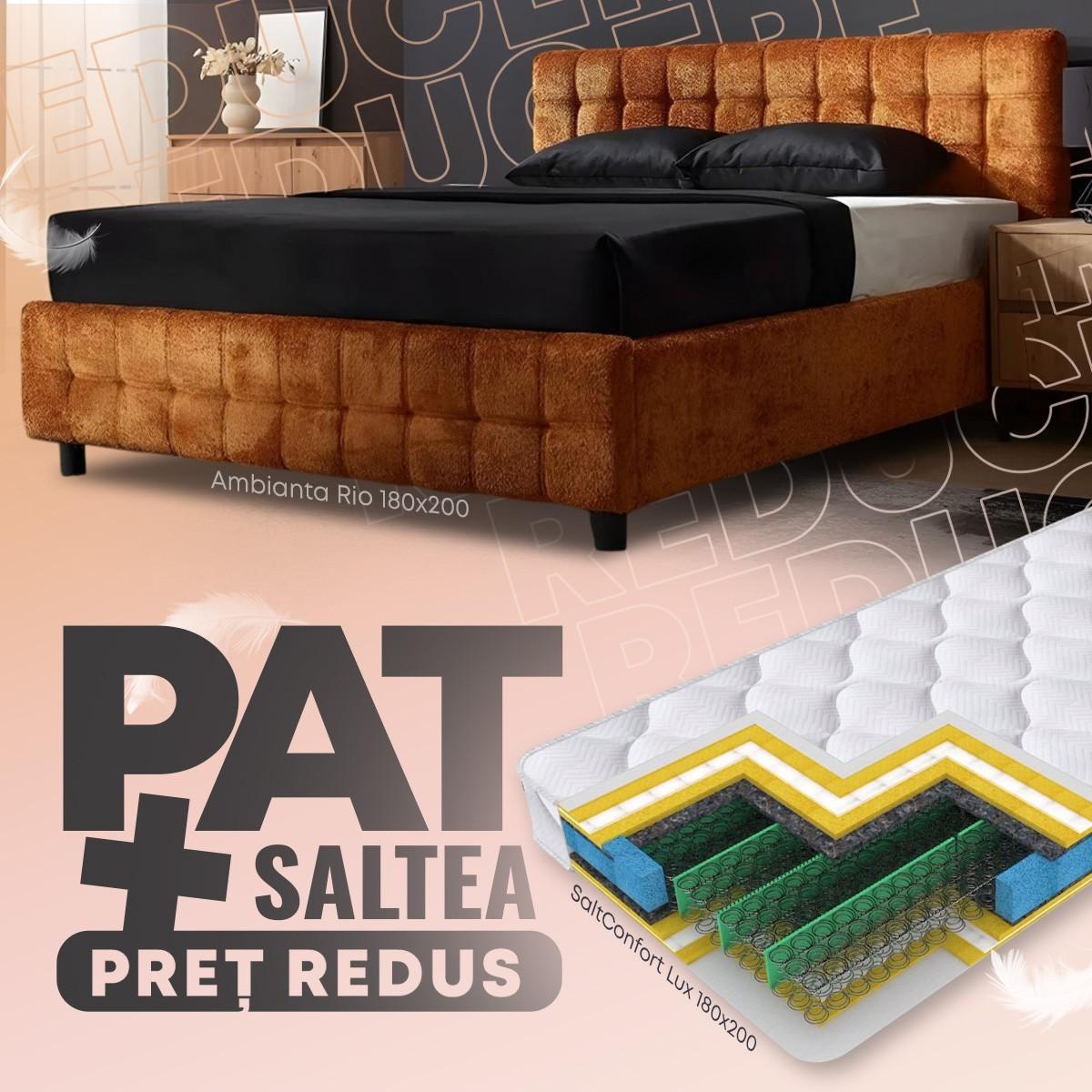 Pat Ambianta Rio 1.8 m Cărămiziu + Saltea Salt Confort Lux 180x200