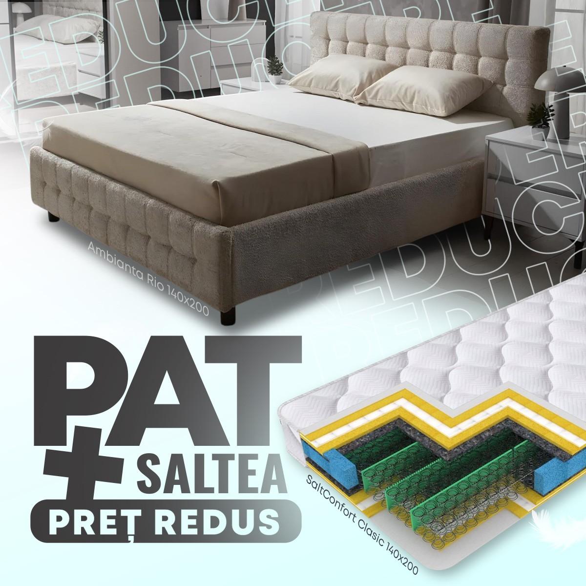 Pat Ambianta Rio 1.4 m Bej + Saltea Salt Confort Clasic 140x200