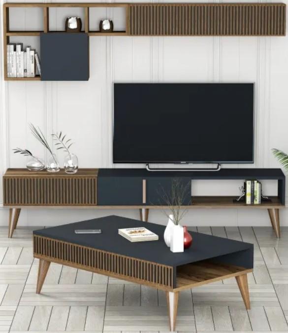 Стенка Trendy Milano Set 483 Ореховый (коричневый)/Антрацитовый (серый)