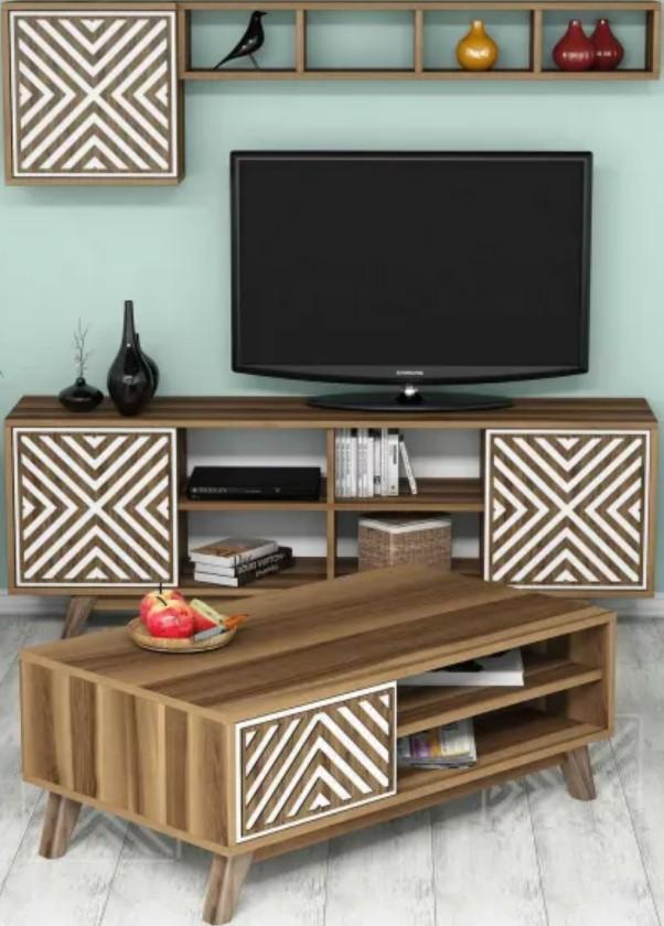 Стенка Trendy Inci 160x35x56.2cm Ореховый (коричневый)/Белый