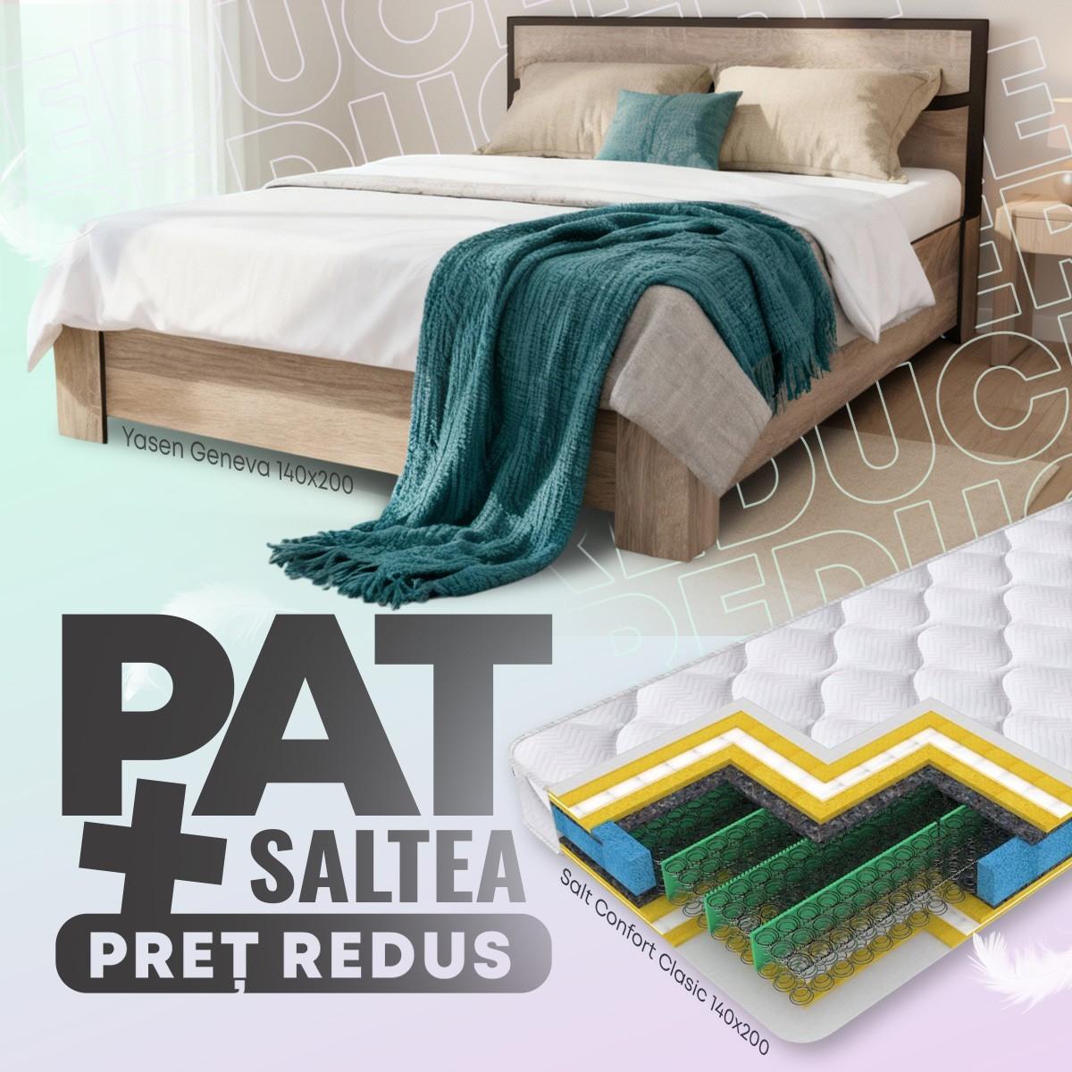 Pat Yasen Geneva 1.4 m Somona Trufel / Wenge Magic + Saltea Salt Confort Clasic 140x200