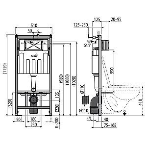 Instalatie wc incastrat cu cadru Alcaplast Sadromodul AM101/1120 cu buton M570 izolatie M91