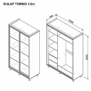Dulap-cupe Ambianta Torino (oglindă) 1.6 m Grafit