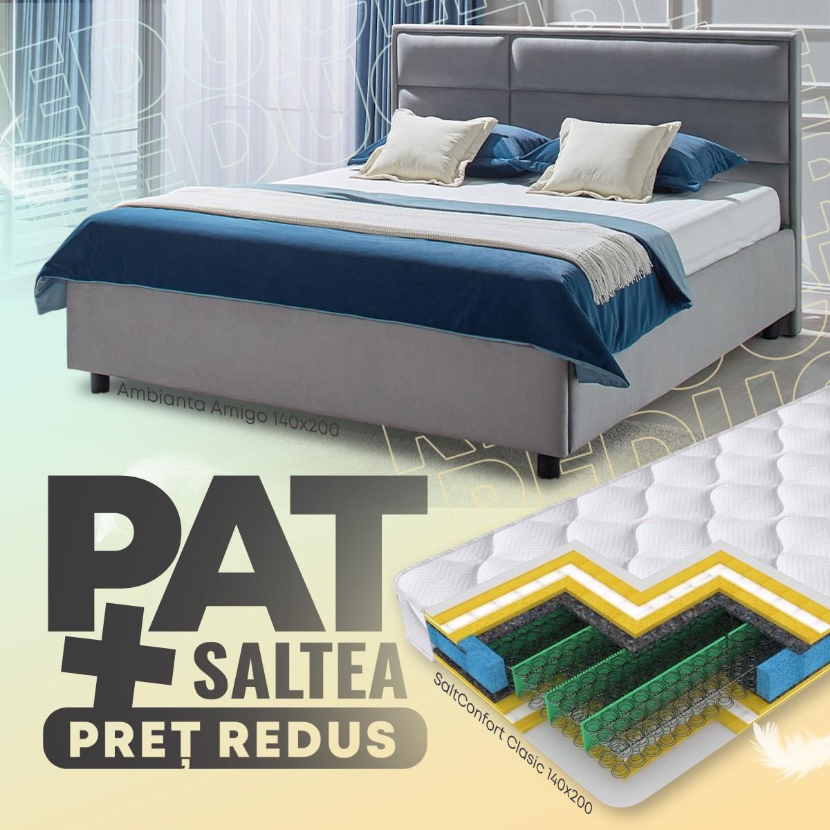 Pat Ambianta Amigo 1.4 m Gri + Saltea Salt Confort Clasic 140x200