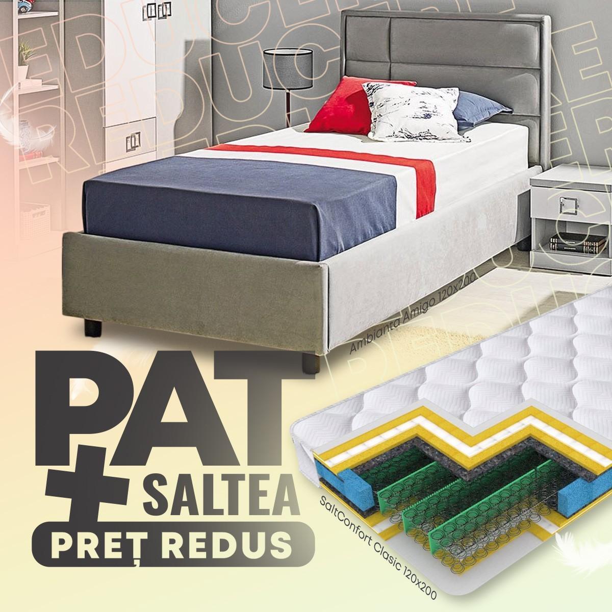 Pat Ambianta Amigo 1.2 m Gri + Saltea Salt Confort Clasic 120x200