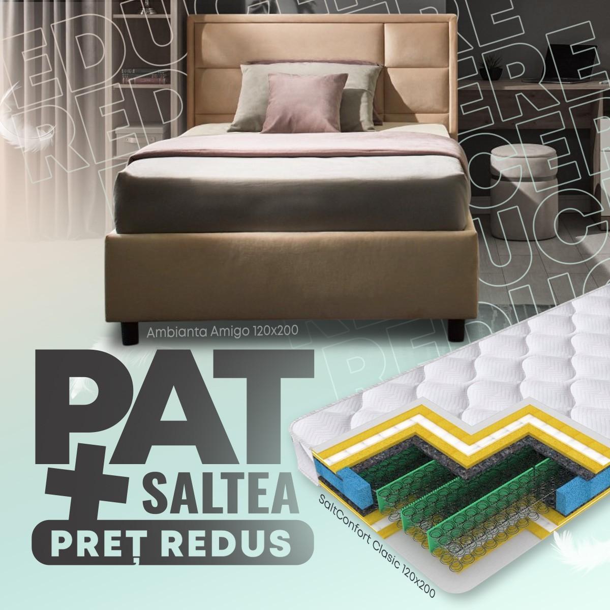 Pat Ambianta Amigo 1.2 m Bej + Saltea Salt Confort Clasic 120x200